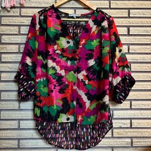 Floral/Confetti Sheer Top - Med - Figueroa & Flower - Short-Sleeve Top - Tunic